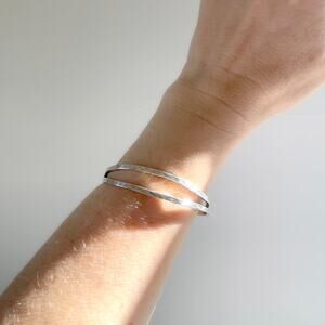 Vintage Sterling Silver Cuff Bracelet Mexico 925 Hammered Double Band Artisan